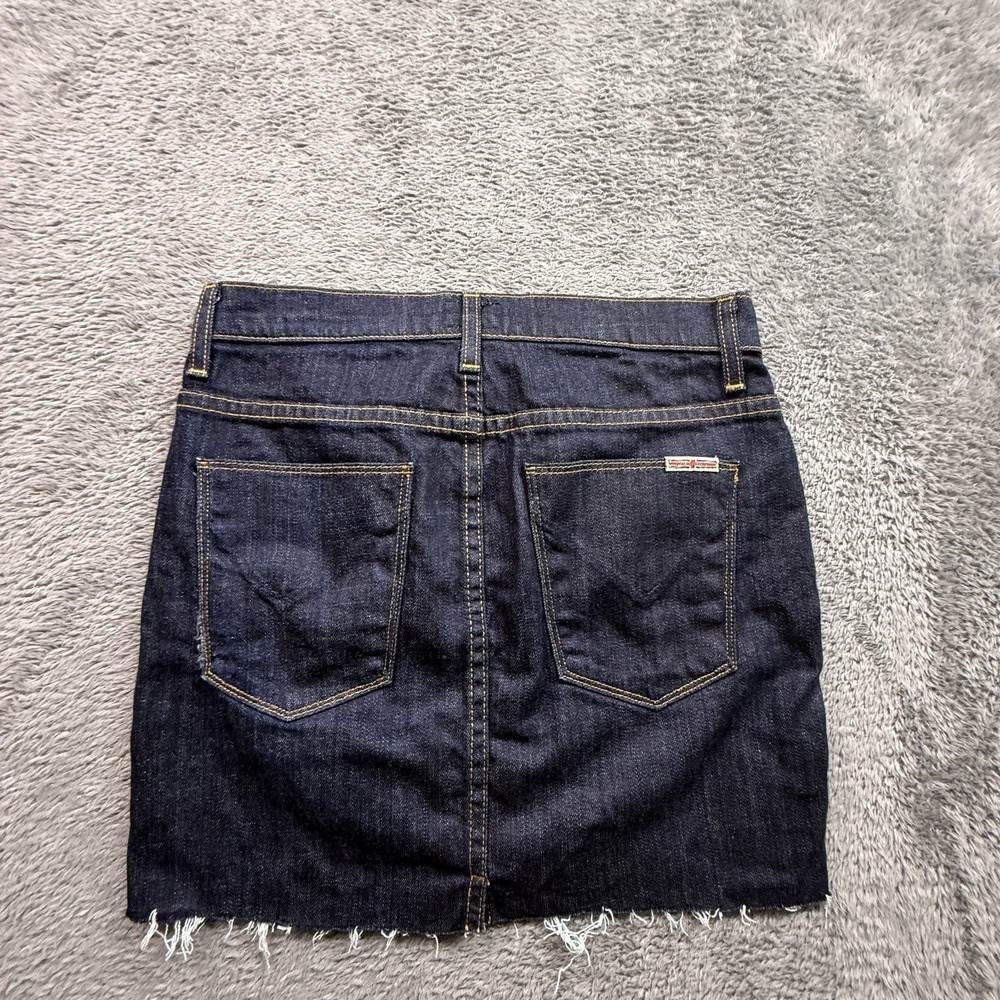 Hudson USA Dark Wash Denim Jean Mini Skirt Raw Hem Womens 24 Stretch Cotton - Picture 2 of 7